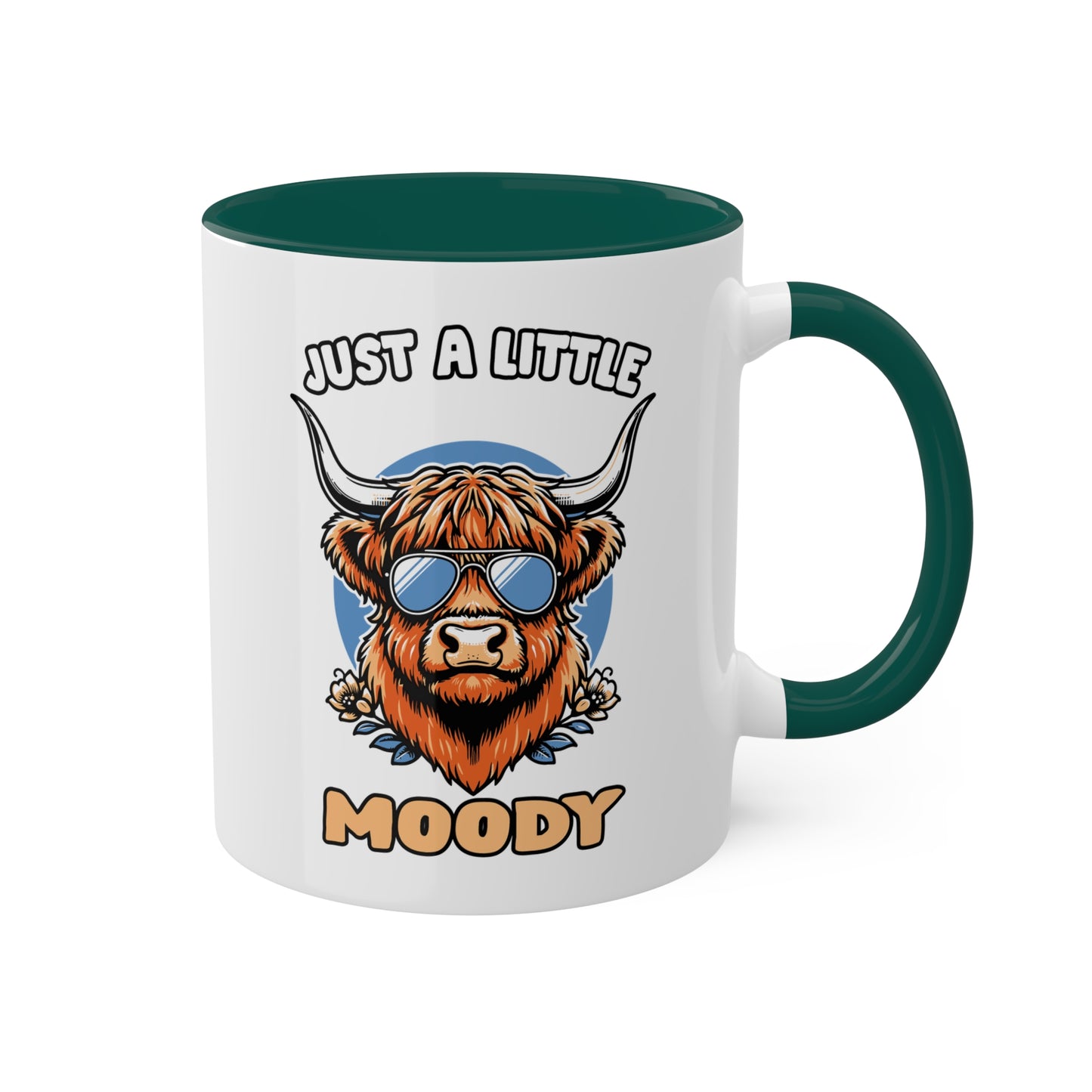 Just A Little Moody - Vaca de las Tierras Altas con Gafas de Sol - Taza Colorida de 11oz