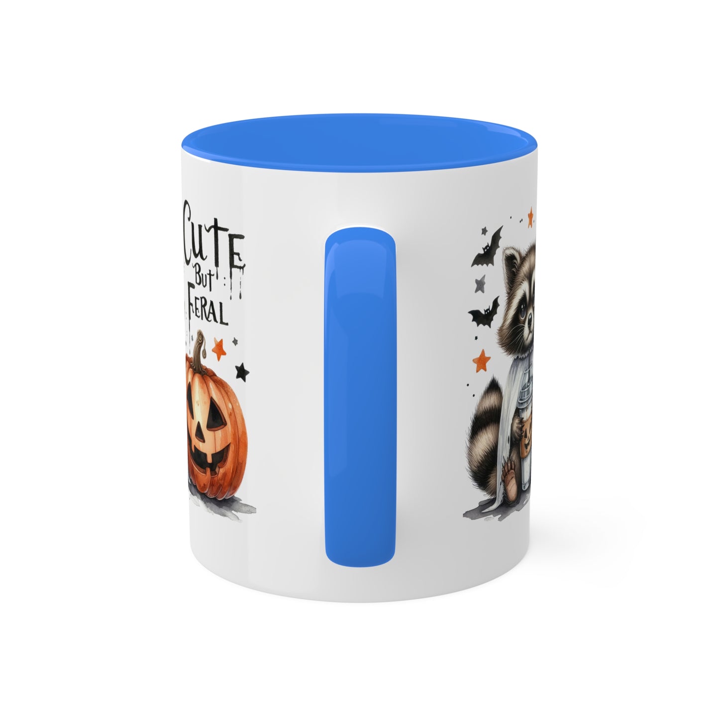 Cute But Feral - Adorable Raccoon with Latte And Pumpkin - 11oz Colorful Halloween Mug