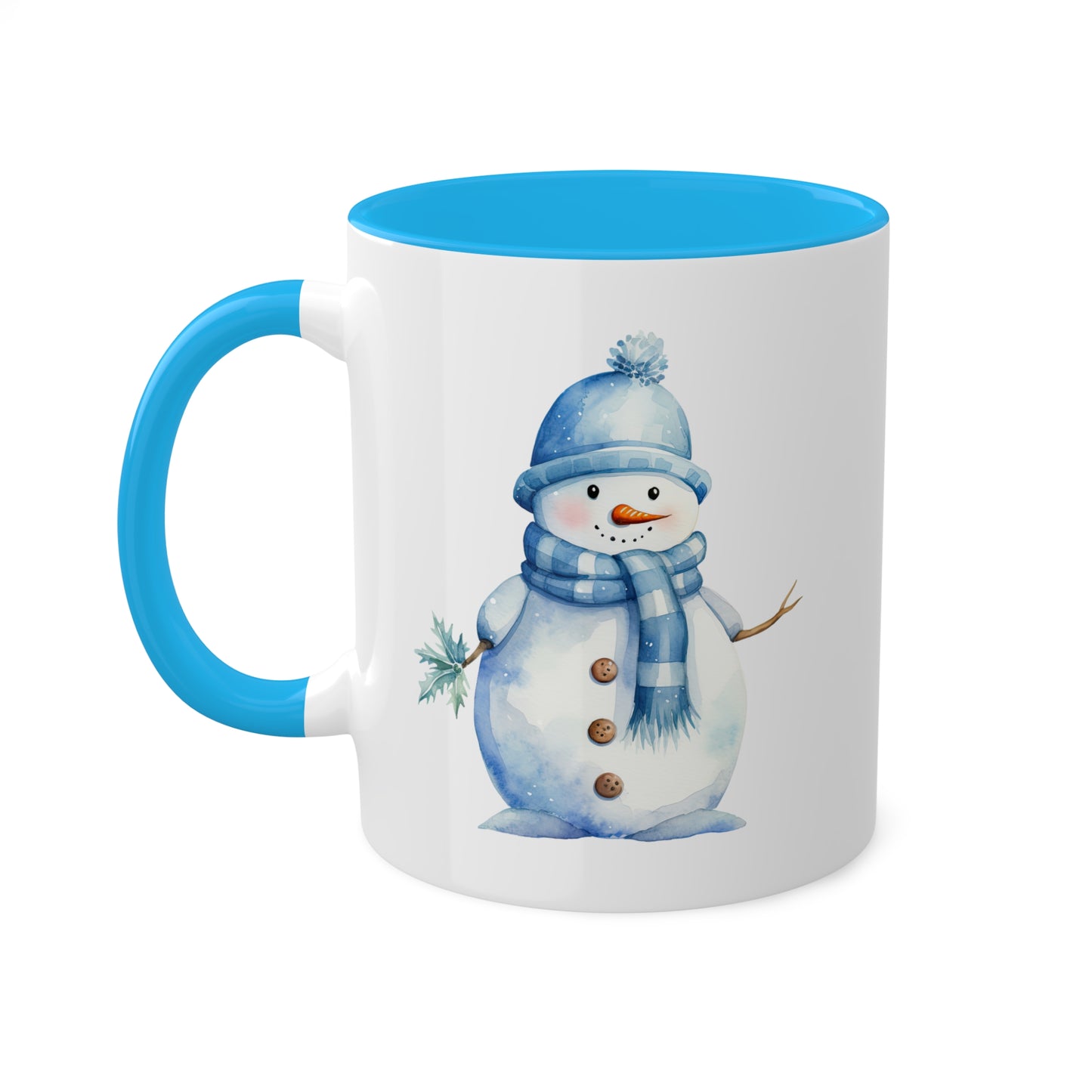 Cute Blue Christmas Snowman With Hat - 11 oz Holiday Gift Mug