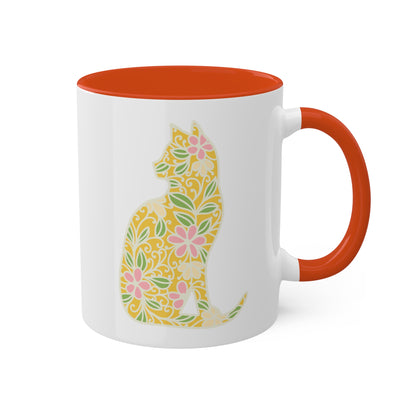 Cute Yellow Cat With Flowers - 11oz Colorful Mug