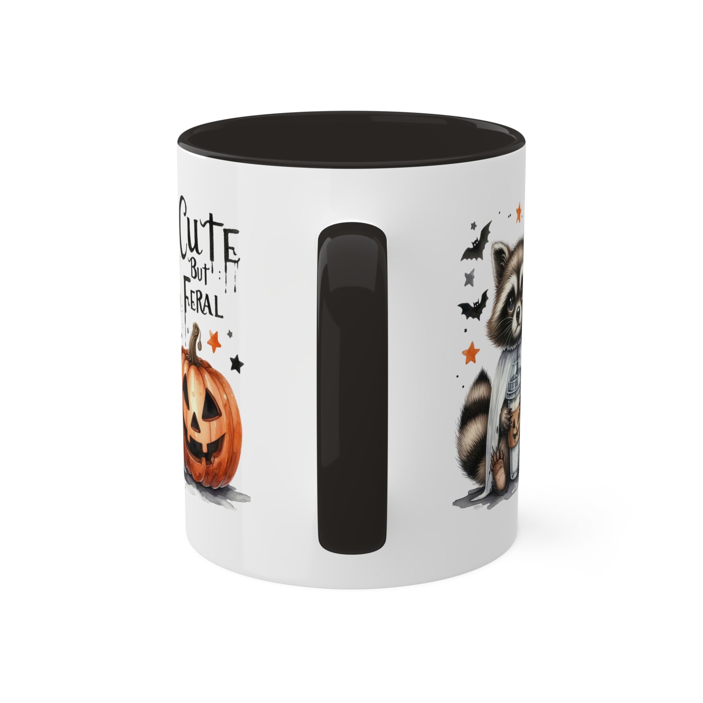 Cute But Feral - Adorable Raccoon with Latte And Pumpkin - 11oz Colorful Halloween Mug