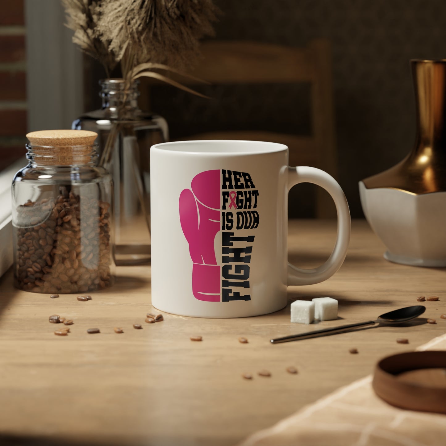 Her Fight Is Our Fight - Breast Cancer Awareness Jumbo Mug, 20oz