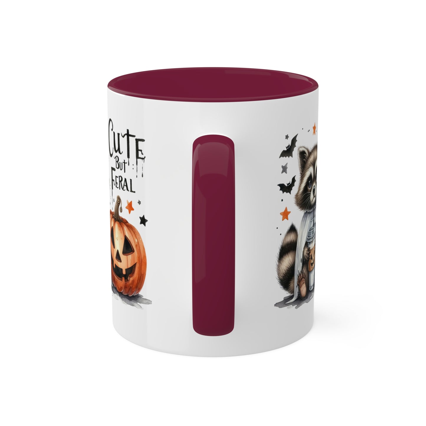 Cute But Feral - Adorable Raccoon with Latte And Pumpkin - 11oz Colorful Halloween Mug