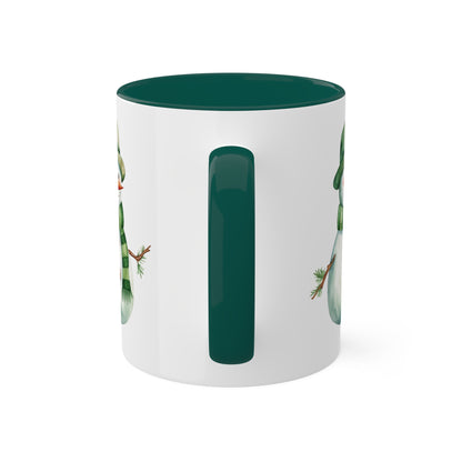 Cute Green Christmas Snowman With Hat - 11 oz Holiday Gift Mug