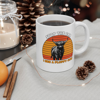 DETÉN EL COCHE, VEO UNA VACA ESPONJOSA - Taza de café de cerámica de 11 oz