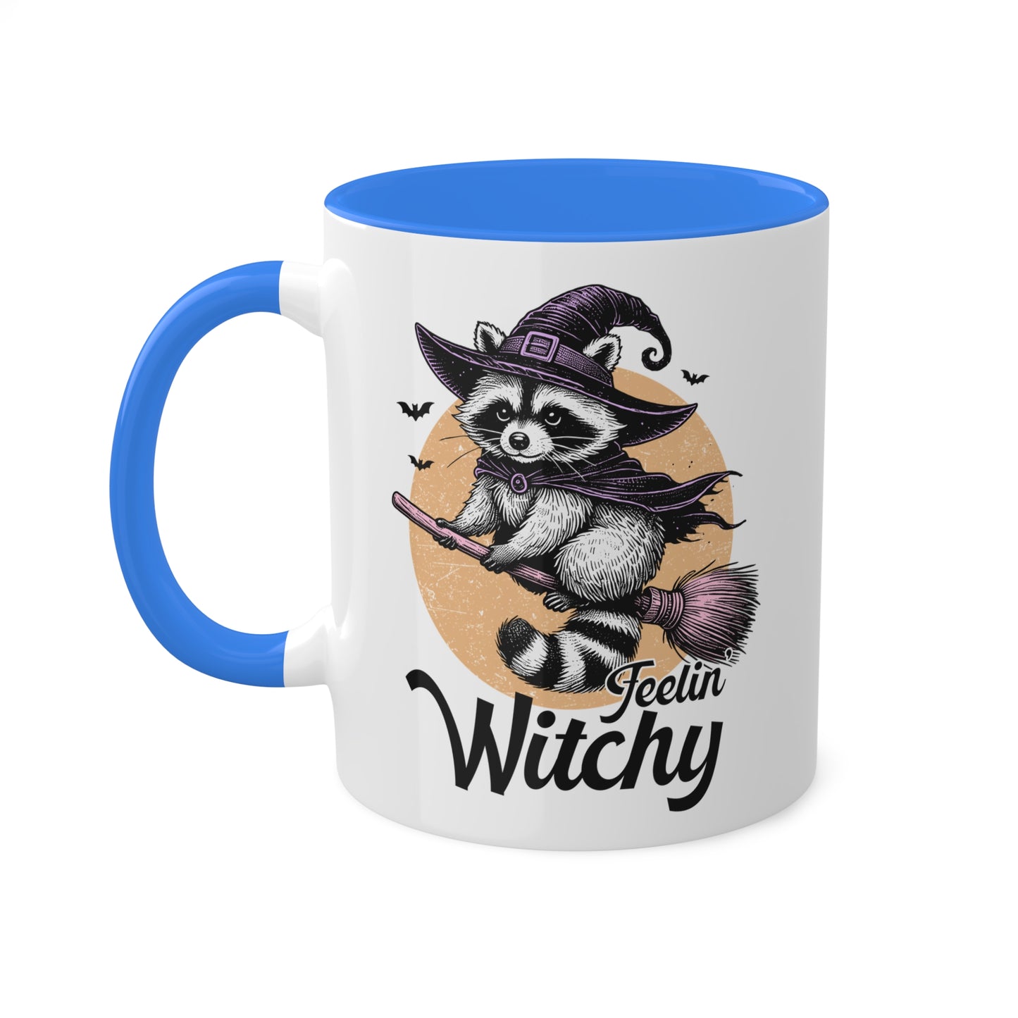 Siéntete como una bruja con un adorable mapache: taza colorida de Halloween de 11 oz