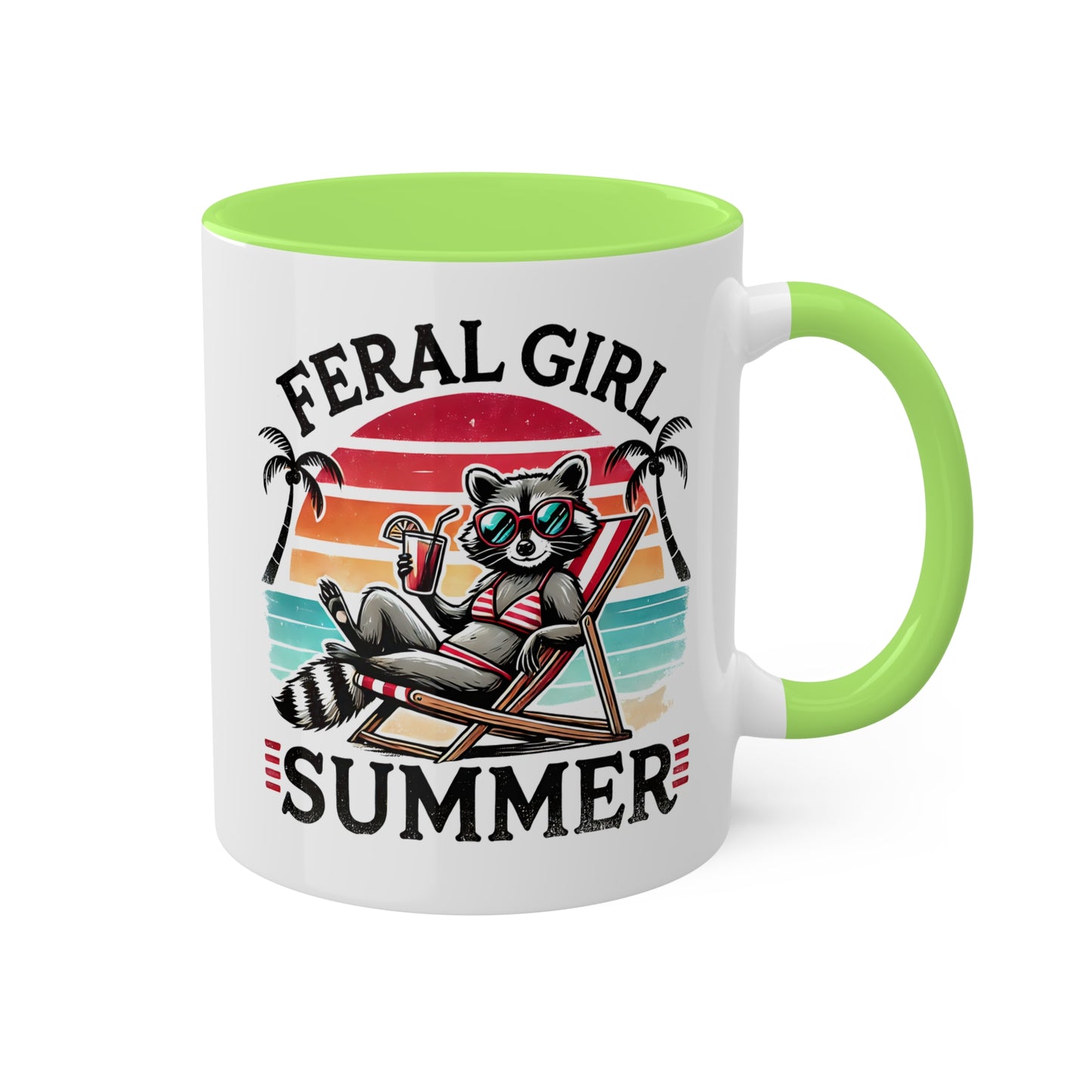 Feral Girl Summer With Adorable Raccoon In Bikini - 11oz Colorful Mug