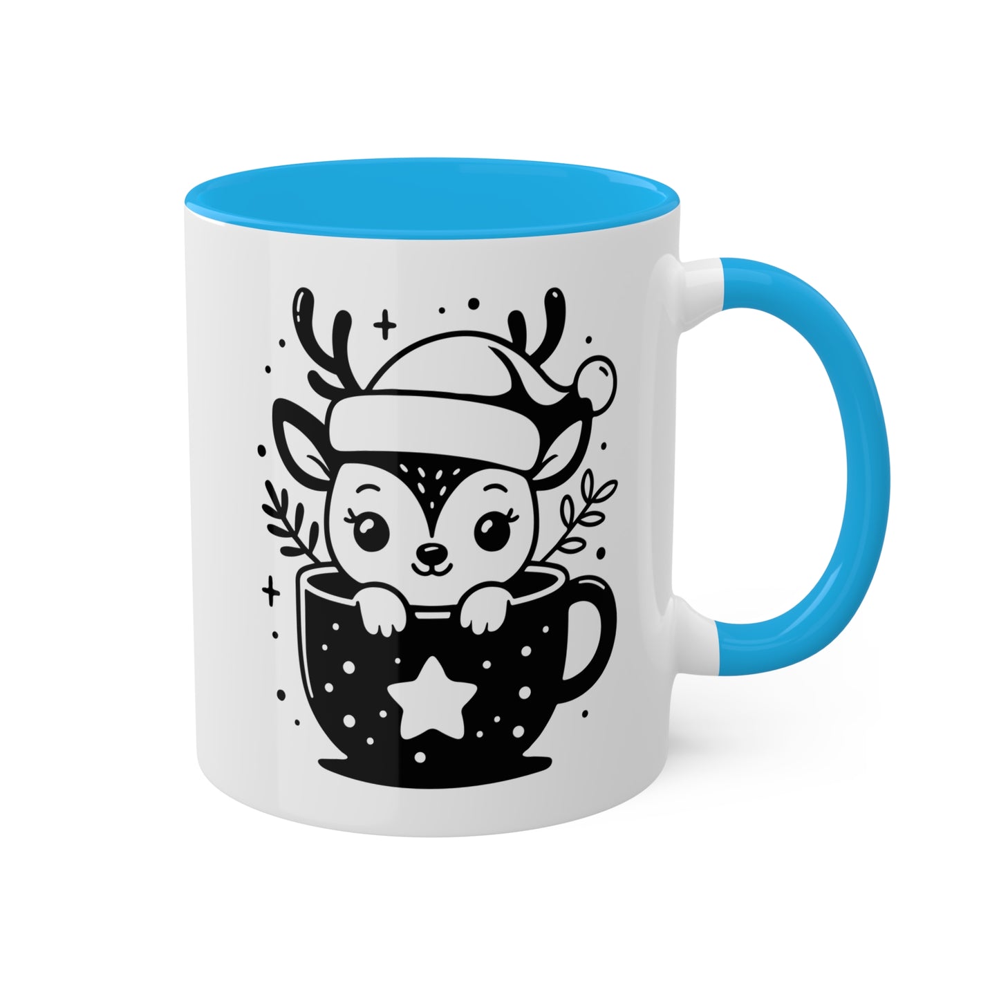 Lindo reno navideño de dibujos animados en taza de té - Taza de regalo navideña de 11 oz