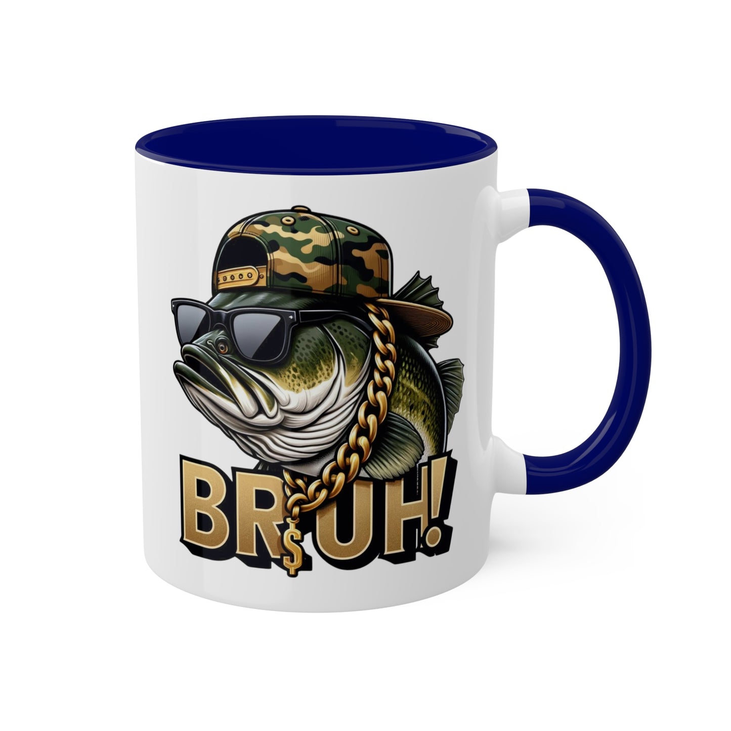 Bruh Fish con gafas de sol - Taza de regalo divertida y colorida de 11 oz