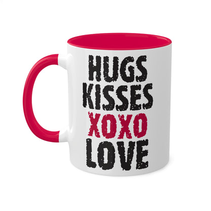 Abrazos, besos y amor: taza colorida de regalo para el día de San Valentín de 11 oz