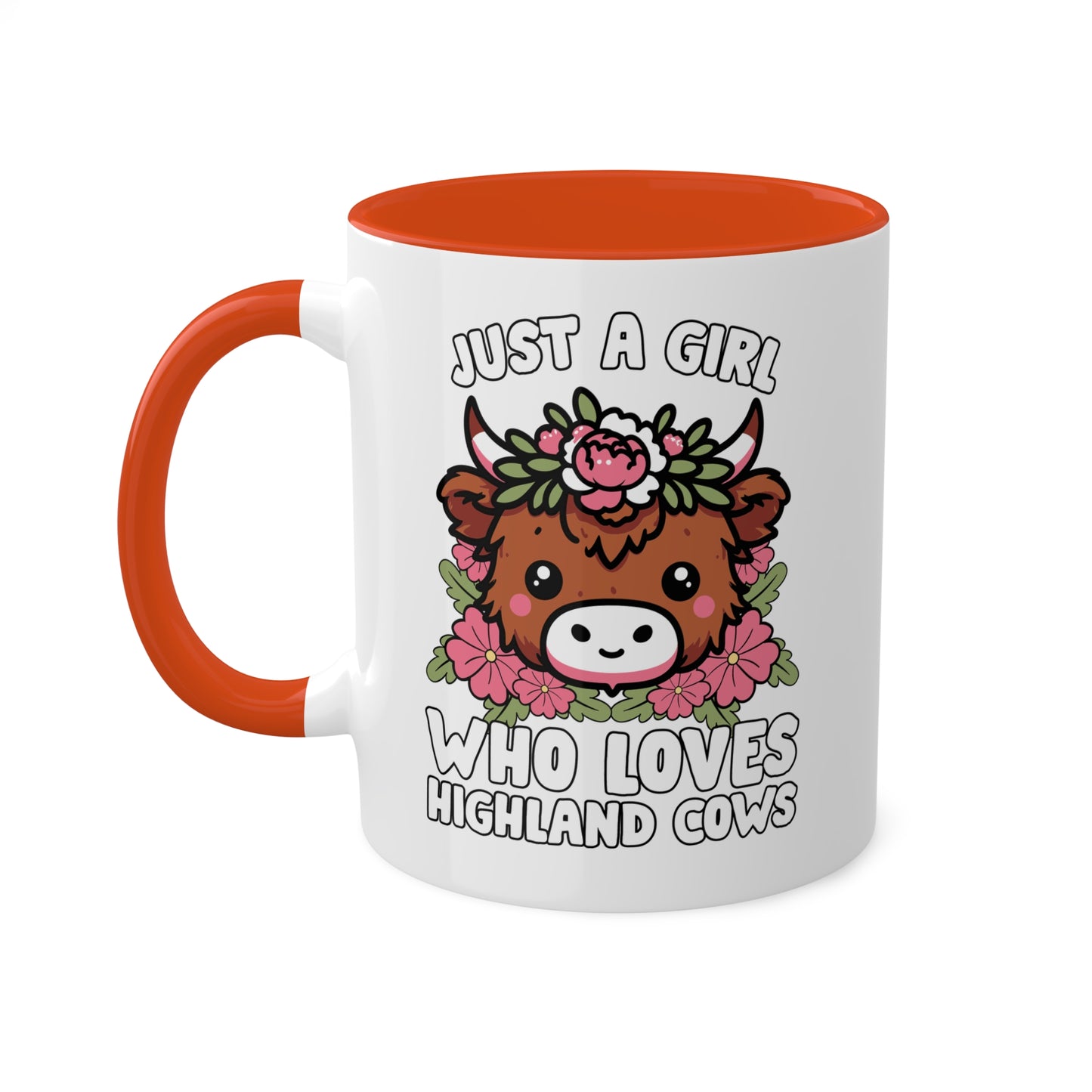 Solo una chica que ama las vacas de las Tierras Altas con flores rosas - Taza colorida de 11 oz