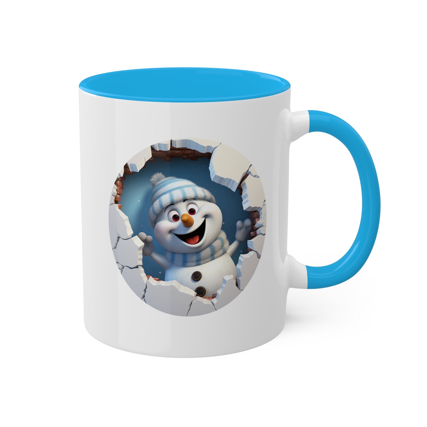 Taza de regalo navideña de 11 oz con diseño de muñeco de nieve feliz y lindo