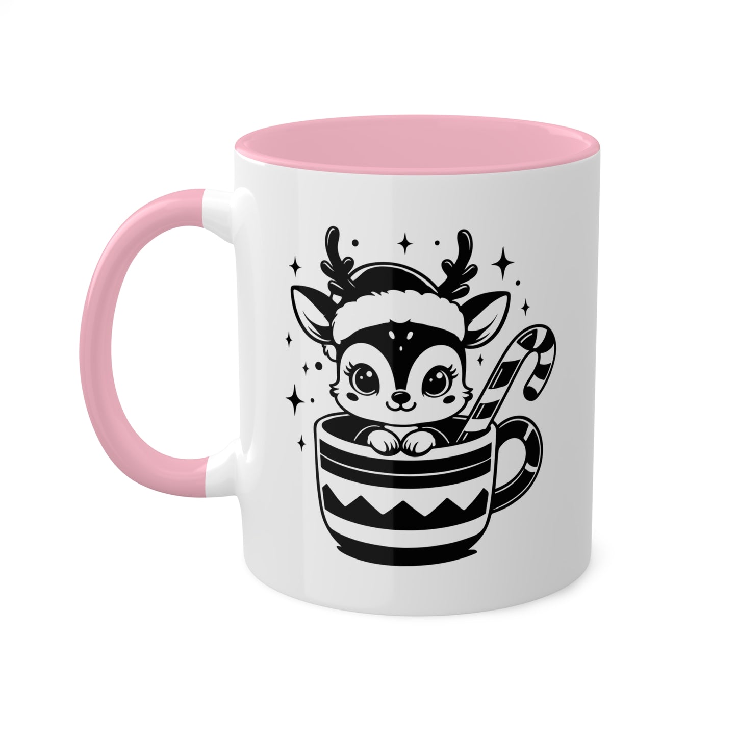 Lindo reno navideño de dibujos animados - Taza de regalo colorida de 11 oz