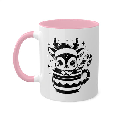 Lindo reno navideño de dibujos animados - Taza de regalo colorida de 11 oz