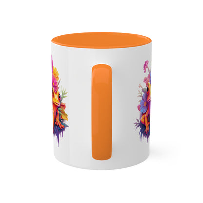 Two Cute Orange Frogs With Flowers - 11 oz Colorful Coffee Mug