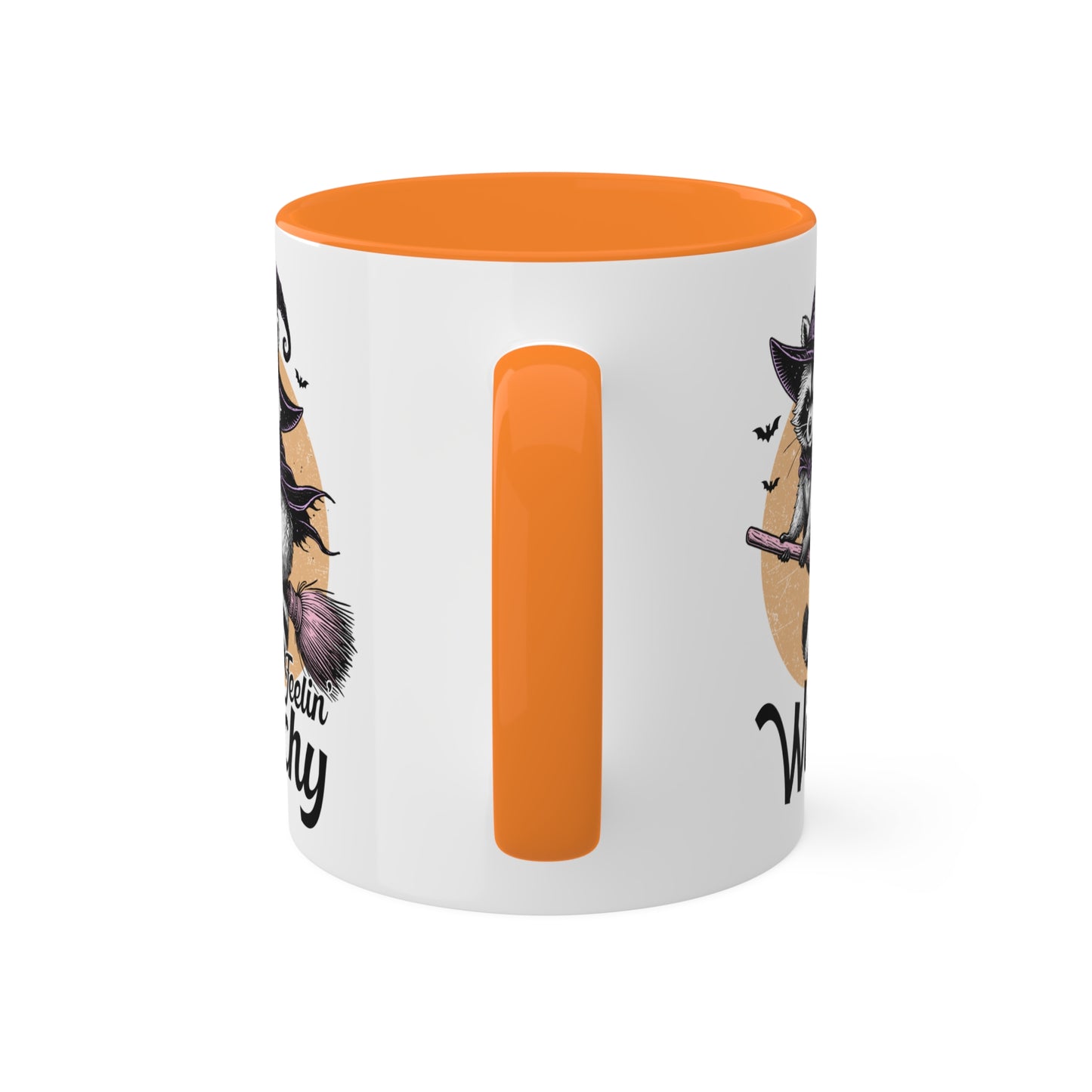 Siéntete como una bruja con un adorable mapache: taza colorida de Halloween de 11 oz