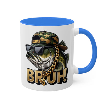 Bruh Fish con gafas de sol - Taza de regalo divertida y colorida de 11 oz