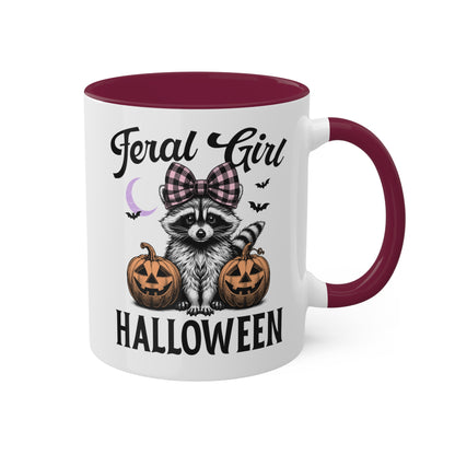 Feral Girl Halloween With Cute Raccoon - 11oz Colorful Halloween Mug