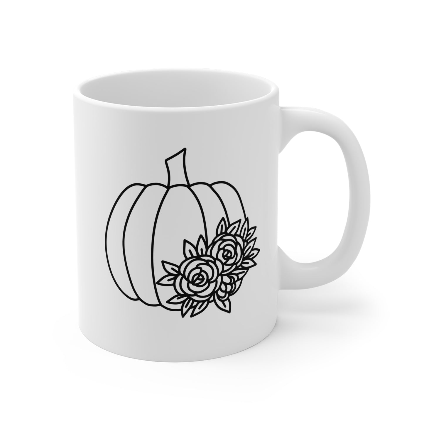 Taza de cerámica de 11 oz con calabaza negra y flores