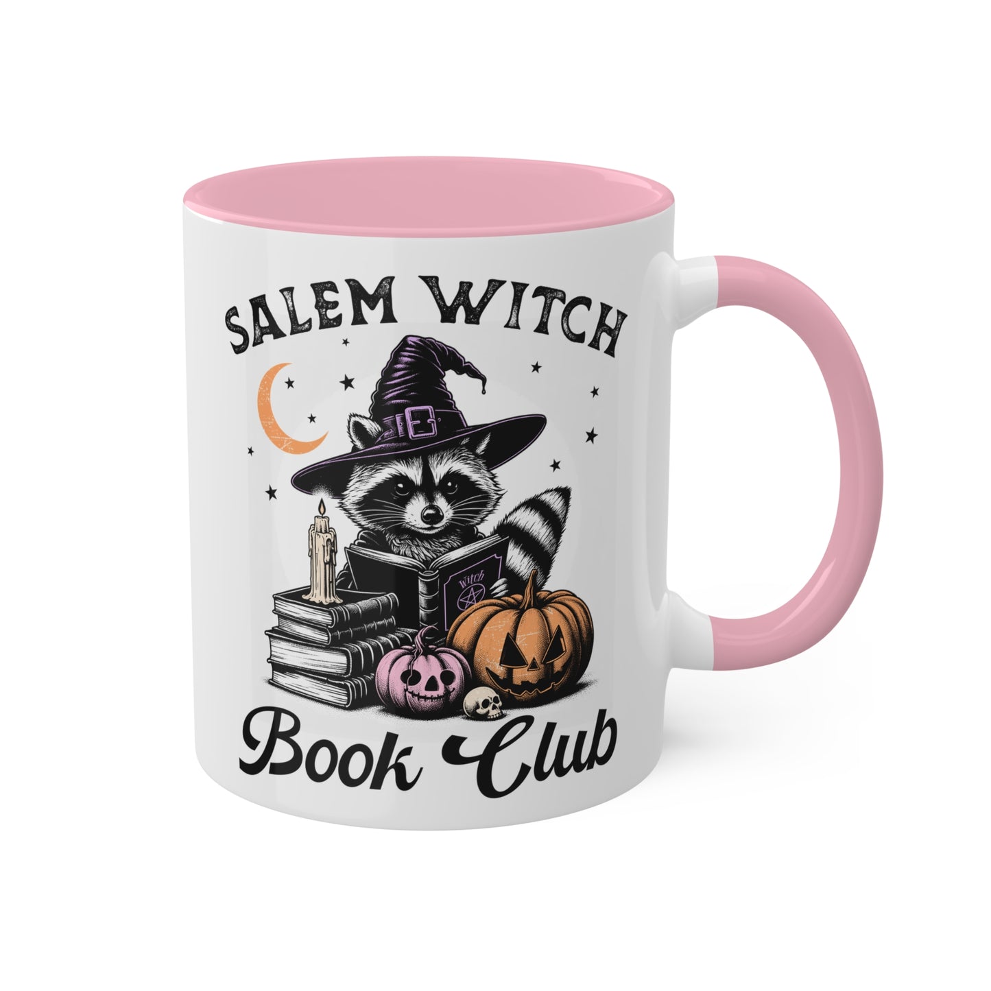 Salem Witch Book Club With Cute Raccoon - 11oz Colorful Halloween Mug