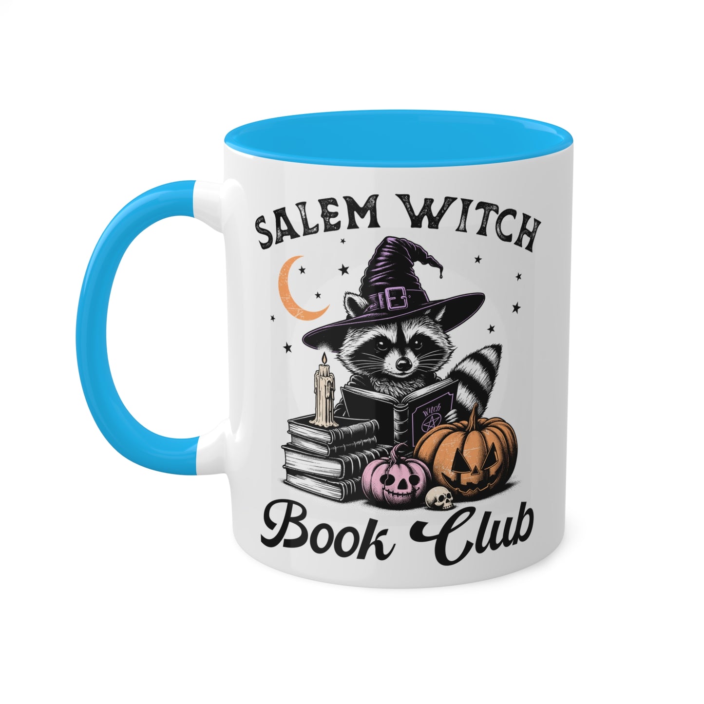 Salem Witch Book Club With Cute Raccoon - 11oz Colorful Halloween Mug