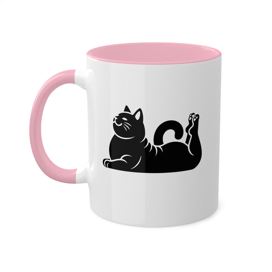 Cute Yoga Cat Laying Down Stretching - 11oz Colorful Mug