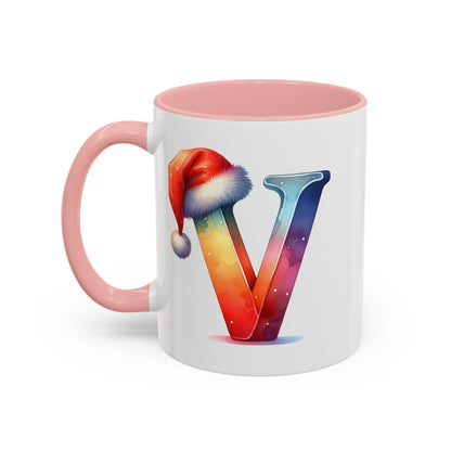 "V" Christmas Alphabet Letter - Holiday Gift Mug (11, 15oz)