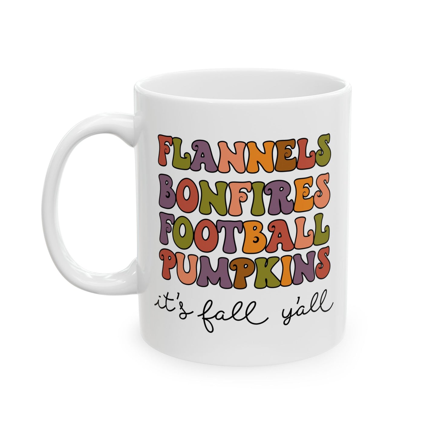 FLANNELS BONEFIRES FÚTBOL CALABAZAS Es otoño, amigos - Taza de café de Acción de Gracias (11 oz, 15 oz)