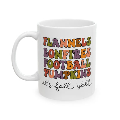 FLANNELS BONEFIRES FÚTBOL CALABAZAS Es otoño, amigos - Taza de café de Acción de Gracias (11 oz, 15 oz)