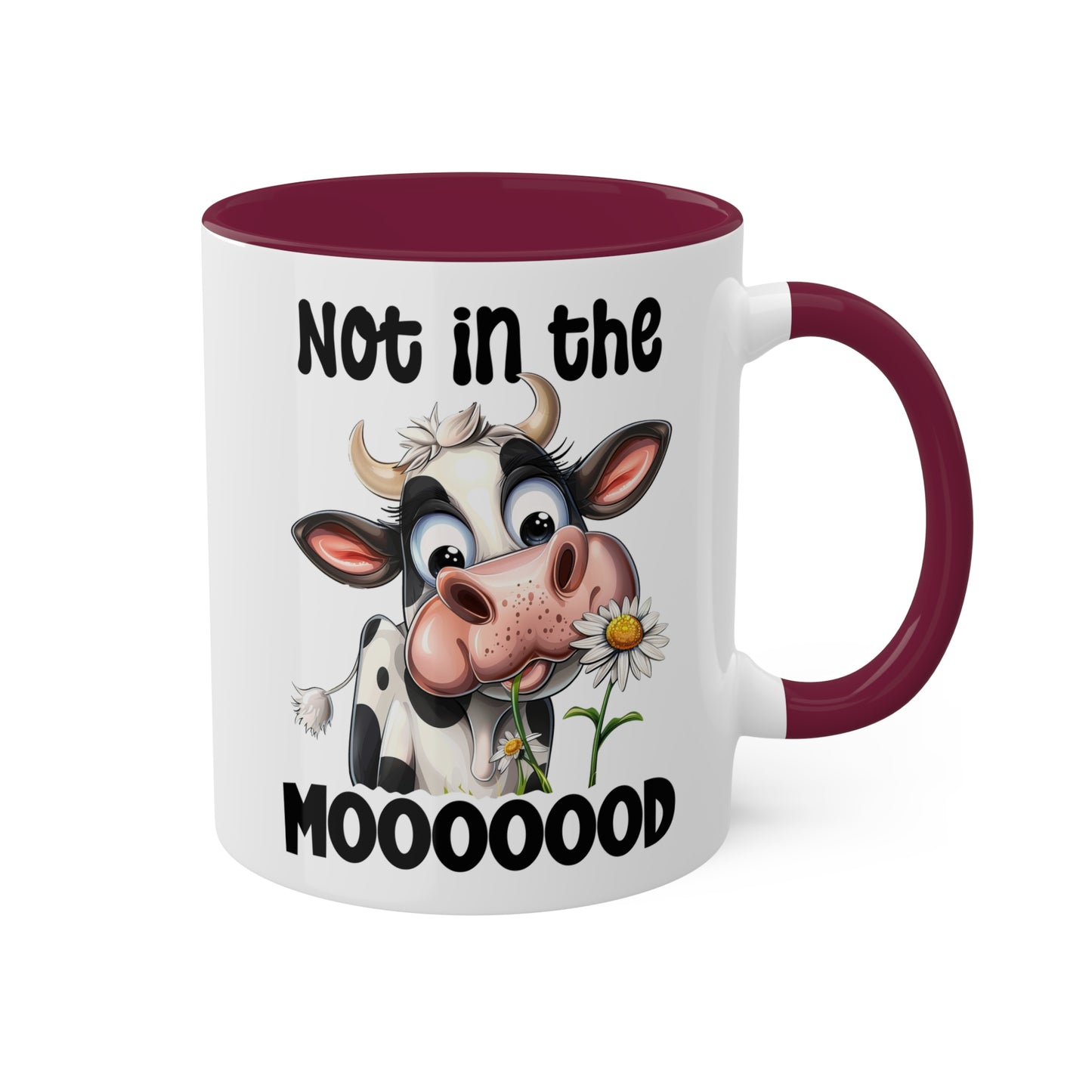 No estoy de humor - Linda vaca con flores - Taza de café colorida de 11 oz