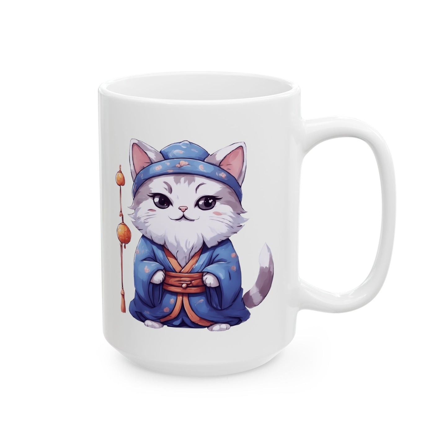 Kawaii Cartoon Cat in Traditional Chinese Attire - Coffee Mug (11oz, 15oz)