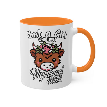 Solo una chica que ama las vacas de las Tierras Altas - Taza colorida de 11 oz