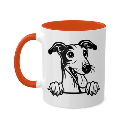 Taza de café colorida con cara de perro galgo - 11 oz