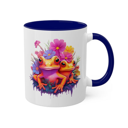 Two Cute Orange Frogs With Flowers - 11 oz Colorful Coffee Mug