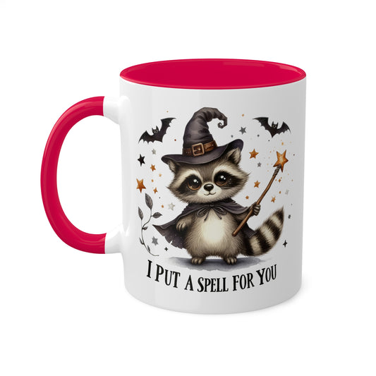 I Put A Spell On You With Cute Raccoon - 11oz Colorful Halloween Mug