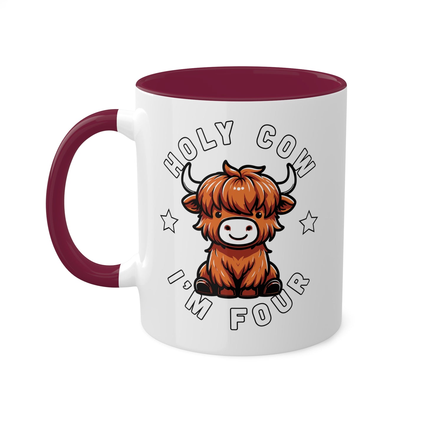 Holy Cow I'm Four - Cute Highland Cow - 11oz Colorful Mug