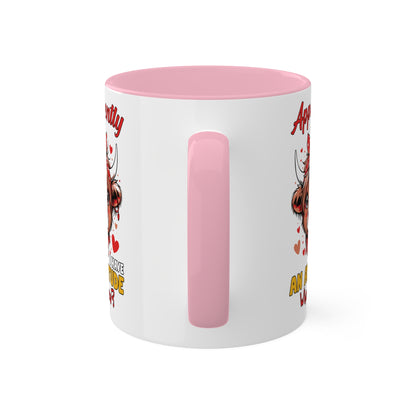 Apparently I Have An Attitude, Who Knew? - Cute Highland Cow With Pink Bow - 11oz Colorful Mug