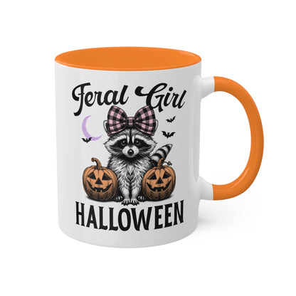 Feral Girl Halloween With Cute Raccoon - 11oz Colorful Halloween Mug