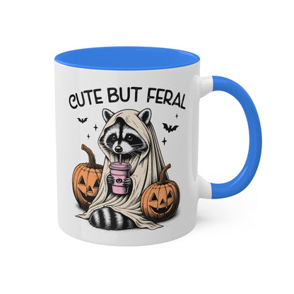 Cute But Feral With Adorable Raccoon - 11oz Colorful Halloween Mug