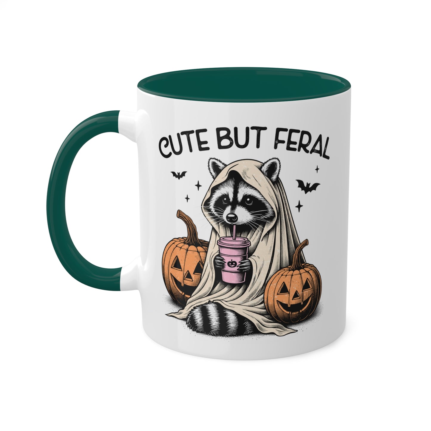 Cute But Feral With Adorable Raccoon - 11oz Colorful Halloween Mug