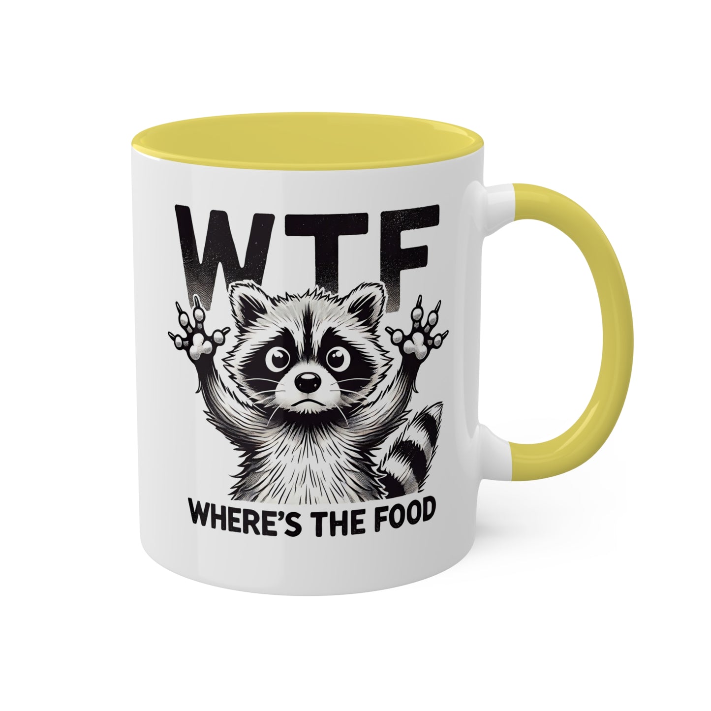 "WTF Where's The Food" Coffee Mug With Cute Raccoon, 11 oz