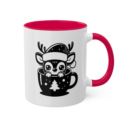 Lindo reno de dibujos animados navideños - Taza de regalo navideña de 11 oz