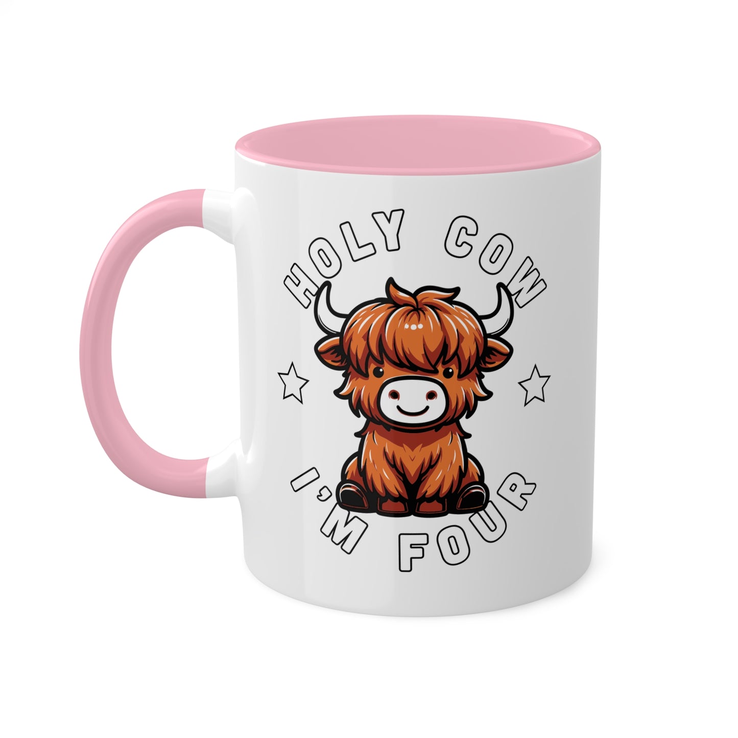 Holy Cow I'm Four - Cute Highland Cow - 11oz Colorful Mug