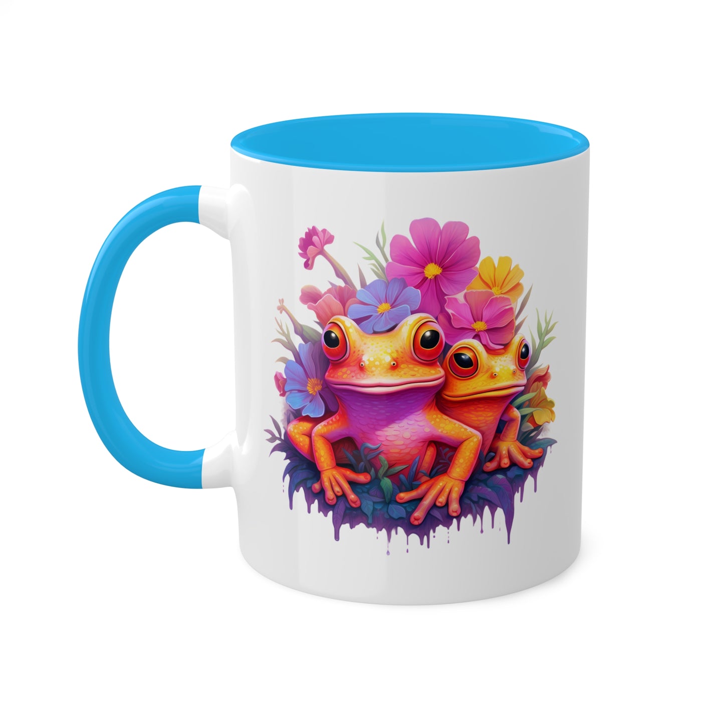 Two Cute Orange Frogs With Flowers - 11 oz Colorful Coffee Mug