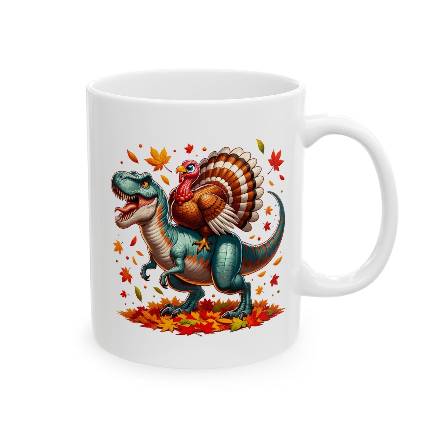 Dinosaur Turkey - Fall Pattern Thanksgiving Coffee Gift Mug (11oz, 15oz)