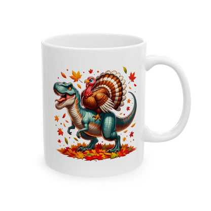 Dinosaur Turkey - Fall Pattern Thanksgiving Coffee Gift Mug (11oz, 15oz)