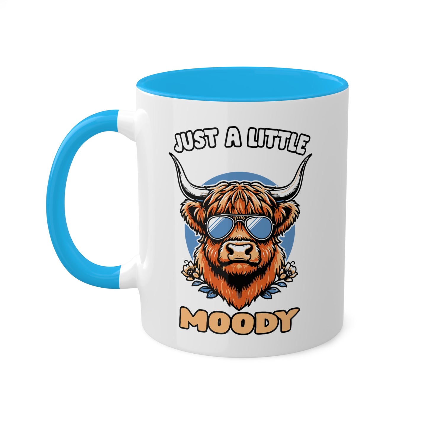 Just A Little Moody - Vaca de las Tierras Altas con Gafas de Sol - Taza Colorida de 11oz