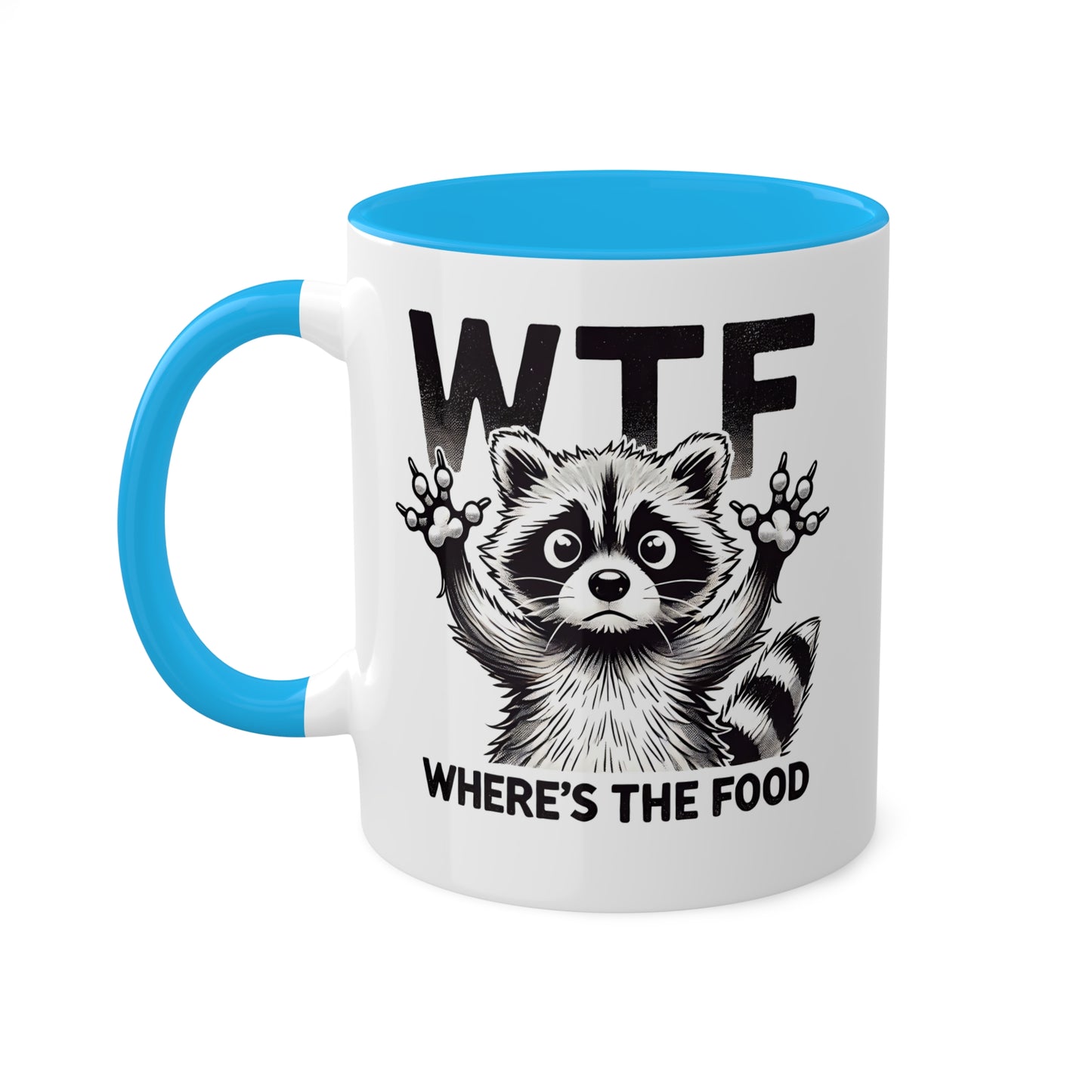 "WTF Where's The Food" Coffee Mug With Cute Raccoon, 11 oz