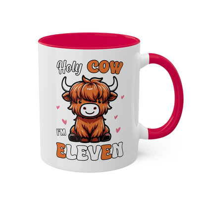 Holy Cow I'm Eleven - Taza de regalo de cumpleaños colorida de 11 oz