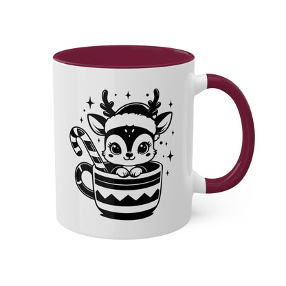 Lindo reno navideño de dibujos animados - Taza de regalo colorida de 11 oz